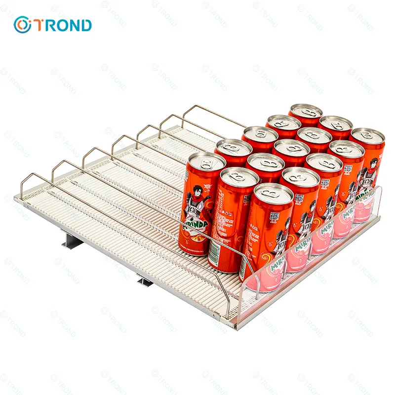 Sistem Manajemen Rak Roller Tray Minuman Cooler Glide Racks untuk Minuman Kulkas Gravity Feed Roller Slides Cooler Shelf Glides