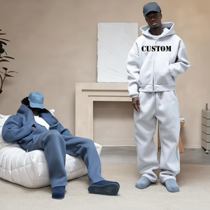 Alta calidad personalizado liso poliéster/algodón lavado ácido chándal Cordón de gran tamaño Sudadera con capucha pantalón Streetwear etiqueta personalizada - Product Image 1