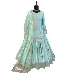 Elegante Vestido Anarkali Salwar Kameez de Seda Azul Claro con Bordado Dorado para Mujer, Ropa Tradicional India y Pakistaní para Bodas - Product Image 1