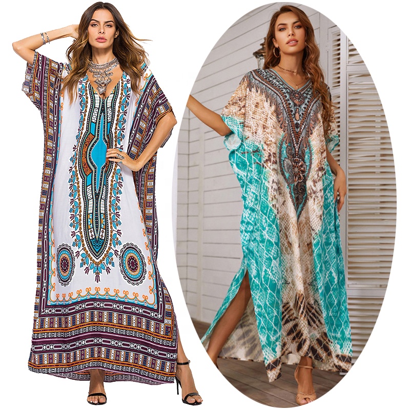 Damenfreizeitkleider afrikanische Dashiki Überwurf ethnisches Strandkleid muslimischer Rock bohemianisch türkisch Amerika Kleidung Wechselkleid