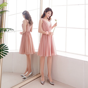2025 nuevo <span class=keywords><strong>vestido</strong></span> de dama de honor de niña de talla grande corto rosa de hermanas de Primavera de alta calidad - Product Image 3