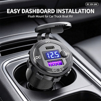 PD20W QC3.0 Soket Daya Mobil USB C Tahan Air dengan Voltmeter Digital dan Sakelar On/Off, Pemasangan Rata untuk Kapal, Camper, RV, Truk