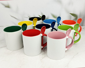 Tazas de sublimación con cuchara <span class=keywords><strong>en</strong></span> el mango, tazas de cerámica coloridas interiores, se puede personalizar el logotipo <span class=keywords><strong>en</strong></span> tazas de sublimación, 11OZ, venta al por mayor - Product Image 5