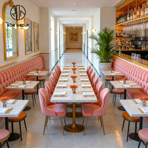 Meubles <span class=keywords><strong>de</strong></span> restaurant <span class=keywords><strong>de</strong></span> style Miami moderne, banquette capitonnée en velours rose et chaises rembourrées avec <span class=keywords><strong>table</strong></span> en terrazzo pour café - Product Image 4