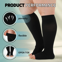 Chaussettes de compression respirantes antidérapantes en nylon et élasthanne à bout ouvert 15-20 mmHg, hauteur genou, qualité médicale pour femmes, varices, œdèmes