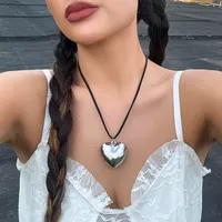SHIXIN exagéré grand amour coeur pendentif collier ras du cou femmes Goth noir réglable corde chaîne bijoux accessoires Punk hommes