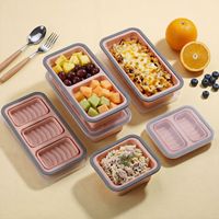 Opvouwbare siliconen maaltijdvoorbereidingsdoos, BPA-vrij, lekvrij, herbruikbaar, voedselbewaarbak, lunchbox, magnetron- en vaatwasmachinebestendig, opvouwbaar