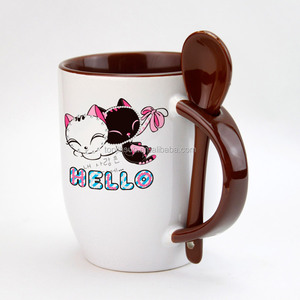 Topjlh Kho New Gốm Cốc 11Oz Bên Trong Và Xử Lý Có Màu Thăng Hoa Gốm Cốc Cà Phê Với Muỗng - Product Image 4