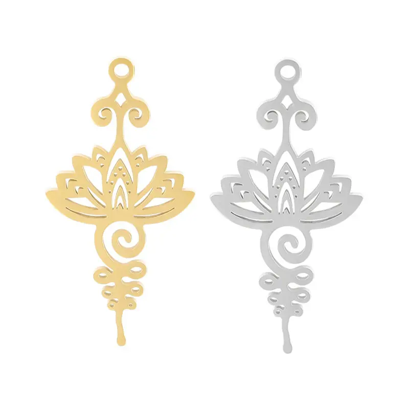 Atacado Gold Rose Lotus Flower Yoga Chakra Pingente para Colar Aço Inoxidável Lotus Encantos Espelho Efeito para DIY Jóias