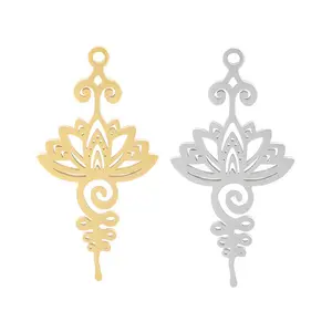 Wholesale Gold Rose Lotus Flower Yoga Chakra Pendant for Necklace Stainless Steel Lotus Charms Mirror Effect for DIY Jewelry