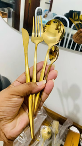 Ready to Ship Modern Stylish Gold Line Sleek with Premium Designed Metal Crafted Flatware Sets for Modern Lifestyle - Product Image 4