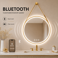 Miroir de salle de bain LED rond intelligent avec cadre en alliage d'aluminium brossé, cadeaux de maquillage pour femmes, 3 couleurs, fonction intelligente, anti-buée