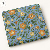 Tissu tissé respirant en popeline 100 % coton 75 GSM LNS Nemophila Spindle Open Blossom Print pour chemisiers et robes d'été pour enfants