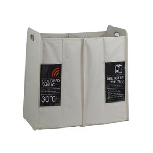 Cesto per biancheria pieghevole in poliestere a 2 scomparti, 55 x 33 x 56 cm, bianco - Product Image 1