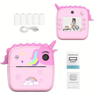 Appareil photo instantané mini pour enfants 2026, motif licorne et petit dinosaure, double caméra, impression noir et blanc, jouet photo pour enfants - Product Image 1
