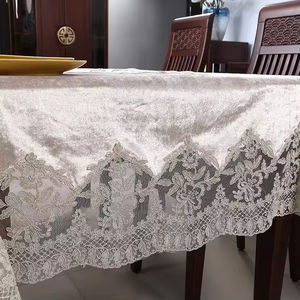 Nappes de table en velours et dentelle personnalisées en polyester pour banquets et mariages, housses de table vintage en dentelle pour la maison, le bureau et les mariages - Product Image 5