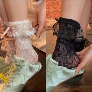 Lace Trimmed Women's Mid Calf <b>Socks</b> <b>Black</b> Hollow Out Thin Slouch <b>Socks</b> Breathable Cotton Summer <b>Socks</b> For Youth - Product Image 3