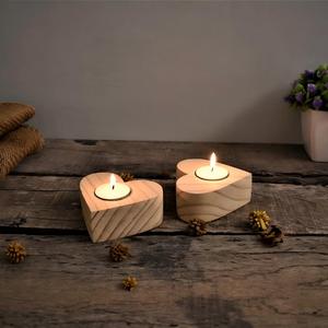 Portavelas de Madera Rústico en Forma de Corazón, Hecho a Mano, Sin Acabado, para Decoración de Bodas, Aniversarios y Fiestas - Product Image 2