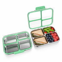 Boîte à lunch Risheng S004-3 à 4 compartiments en acier inoxydable sans BPA, compatible micro-ondes et lave-vaisselle, avec couvercle convexe en Tritan pour la préparation des repas