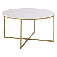 Table basse ronde blanche nordique moderne avec métal doré de luxe pour meubles de salon et décoration intérieure