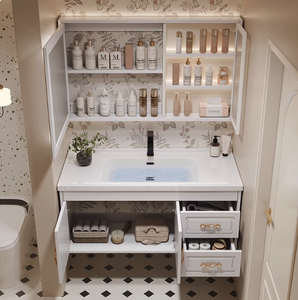 Ensemble de meuble-lavabo de salle de bain <span class=keywords><strong>avec</strong></span> miroir intelligent LED de style européen, <span class=keywords><strong>avec</strong></span> lavabo en céramique, <span class=keywords><strong>porte</strong></span> en verre <span class=keywords><strong>murale</strong></span>, design moderne - Product Image 4