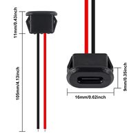Connecteur USB-C femelle en ABS étanche IPX7, câble à souder 2P, 5V, avec fils nus à extrémité ouverte, faible consommation