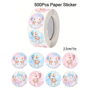 500 Cartoon Bear <strong>Gender</strong> <strong>Reveal</strong> Adhesive Stickers PVC Waterproof Newborn Party Gift Packaging DIY - Product Image 3