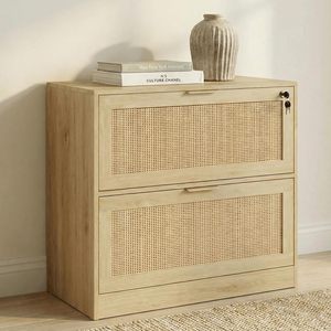 <span class=keywords><strong>Armoire</strong></span> en rotin naturel avec deux tiroirs verrouillables. Il peut stocker des fichiers de tailles variées, idéal pour les besoins de stockage quotidiens à la maison ou au bureau. - Product Image 2