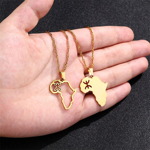 Donna uomo gioielli di moda di lusso personalizzati croce cuore in acciaio inossidabile regina africana placcato oro 18 carati collana con ciondolo mappa dell'africa - Product Image 6