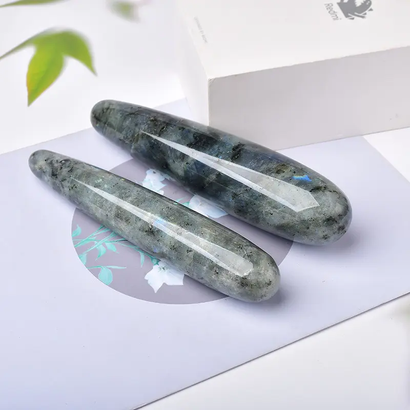 Tongkat Dildo Batu Labradorite Penis Dipoles Kristal Alami Kustom untuk Penyembuhan