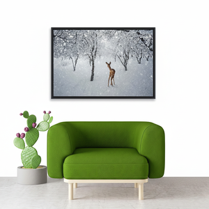 Printed Canvas: Winter Deer in Snowy Forest - Elegant Wall Art,<b>BLACK</b> <b>FRAMED</b> CANVAS - Product Image 2