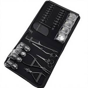 Kit d'outils pour extensions de cheveux noir mat, pinces, ciseaux, peigne, clips, accessoires en acier inoxydable pour l'installation et le retrait - Product Image 1