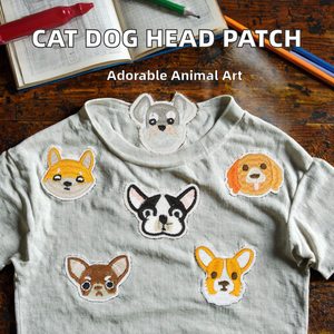 Parche Termoadhesivo Bordado de Poliéster con Forma de Cabeza de Gato/Perro Pequeño, Hecho a Mano, para el Pecho de Camisas - Product Image 2