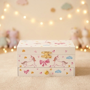 Boîte à musique <span class=keywords><strong>licorne</strong></span> pour enfants, design princesse <span class=keywords><strong>licorne</strong></span>, tiroirs à bijoux en bois à manivelle avec ornement étoile, idéale pour les cadeaux - Product Image 2