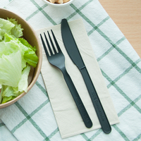 Ensemble de couverts jetables en CPLA, serviette, cuillère, fourchette, couteau - Biodégradable, respectueux de l'environnement, logo personnalisé pour les fêtes, les restaurants/les bars