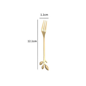 Ensemble de couverts créatifs uniques en acier inoxydable : cuillère à café, fourchette à dessert et cuillère en forme de feuille - Product Image 2