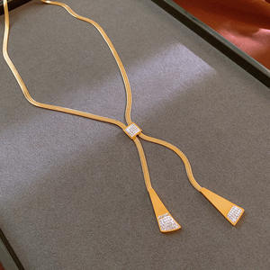 复古长链时尚饰品项链2色锆石吊坠项链不锈钢饰品厂家批发项链 - Product Image 5