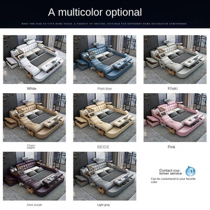 Letto Smart Multifunzionale in Vera Pelle con Massaggio e Proiettore, Cassetti Portaoggetti Sottostanti, Letto Matrimoniale Moderno e Lussuoso per Camera da Letto - Product Image 4