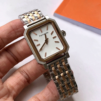 Montre-bracelet tendance pour femme, boîtier octogonal bicolore, cadran blanc grainé, petite aiguille des secondes, bracelet métallique bicolore, montre féminine