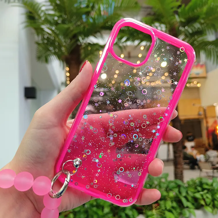 The new TPU PC glitter flash pretty chain phone case for iPhone 11 12 mini pro 13 14 pro max plus