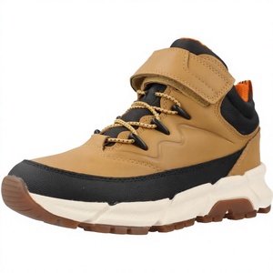 Baskets d'extérieur pour enfants à lacets et velcro, bottines à semelle épaisse kaki et noires pour la marche et la randonnée - Product Image 4
