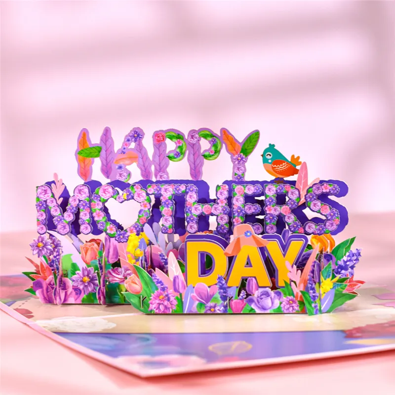 3Dポップアップ母の日カードギフト花のブーケグリーティングカードママのための花妻の誕生日の共感は元気になります
