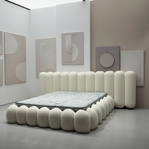 Luxury Modern Exotic Home FurnitureModern <strong>Low</strong> Platform Upholstered <strong>Bed</strong> Soft Fabric <strong>Bed</strong> <strong>Frame</strong> with Cushion Headboard King Size - Product Image 1