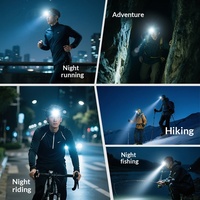 Lampe frontale LED rechargeable à double source lumineuse avec capteur de mouvement, étanche IPX4, pour le camping, la randonnée, la pêche