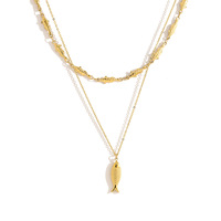 Collier superposé en acier inoxydable plaqué or 18 carats avec pendentif poisson pour femme, chaîne délicate thème océan et plage, vente en gros OEM