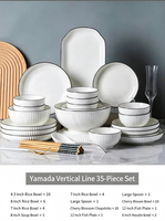Service de vaisselle en céramique sous glaçure haute température au design minimaliste et motif rayé - Bol, assiette, cuillère, articles cadeaux