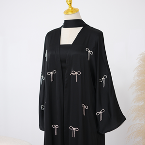 Vêtements islamiques <span class=keywords><strong>pour</strong></span> femmes, Abaya de luxe avec nœuds en diamant et robe intérieure, ensemble Abaya 2 pièces, Abaya élégante et modeste, robe musulmane <span class=keywords><strong>pour</strong></span> femmes <span class=keywords><strong>pour</strong></span> l'Aïd - Product Image 6