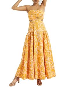 2022 Summer Casual Elegant Custom Sexy Women Hollow Out Backless <strong>Yellow</strong> Printed <strong>Maxi</strong> <strong>Dress</strong> - Product Image 1