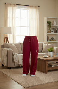 J729 Pantaloni Cargo da Donna in Maglia a Vita Media Vestibilità Ampia Lunghezza alla Caviglia Tinta Unita con Coulisse Casual per Autunno - Product Image 2