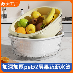 Double Layer Pet Drain <b>Basket</b> Square Fruit Vegetable Washing <b>Basket</b> Kitchen <b>Plastic</b> Colander With Lid For Quick Draining - Product Image 5